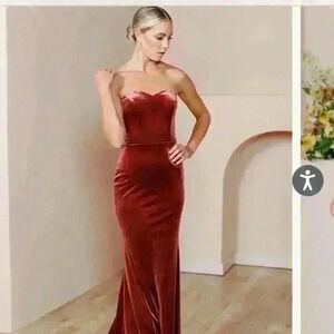 Velvet Strapless Floor Length Dress in Romantic Rose